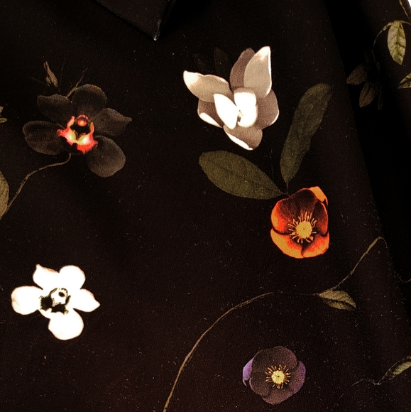 H & M Black Floral Print Belted Dress -10 - Picture 3 of 7